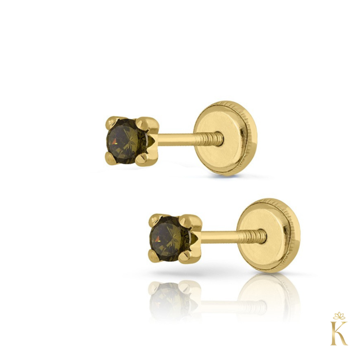 Cercei aur galben 14K, Piatra Smoky Topaz, 3.5mm [2]