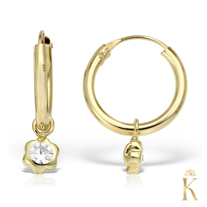 Cercei-copii-aur-galben-Tortite-pandantiv-floare-zirconia-incolora [1]