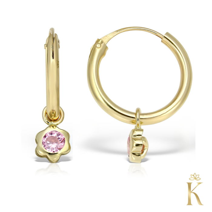 Cercei-copii-aur-galben-Tortite-pandantiv-floare-zirconia [2]