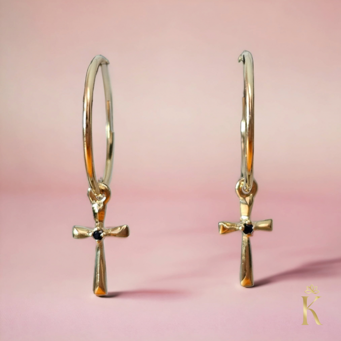 Cercei-creole-aur-galben-Tortite-Cruce-piatra-safir-Kalini [5]