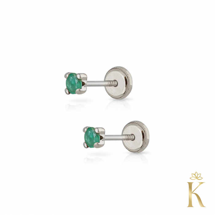 Cercei-bebelusi-piercing-cu-protectie-Piatra-smarald-2mm-aur-alb-Kalini [2]