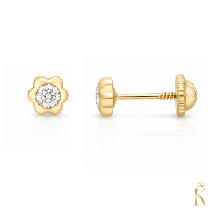 Cercei-copii-cu-protectie-aur-galben-14K-Kalini-Flori-mici-cu-piatra-zirconia-incolora [2]