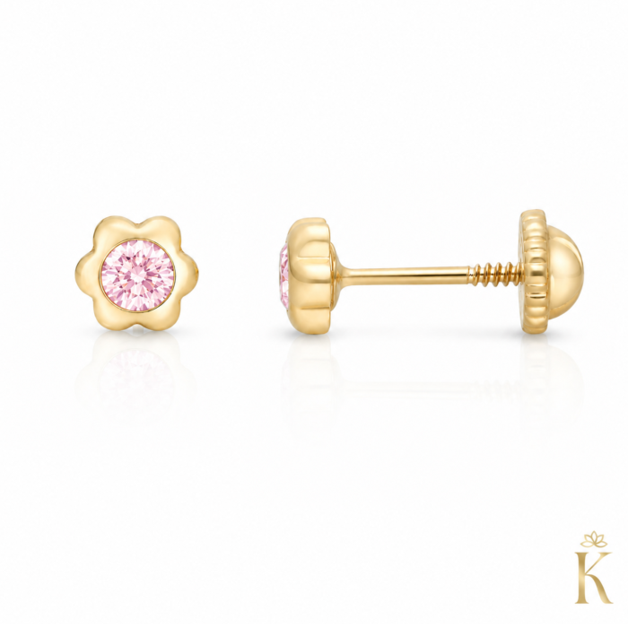Cercei-copii-cu-protectie-aur-galben-14K-Kalini-Flori-mici-zirconia-roz- [2]
