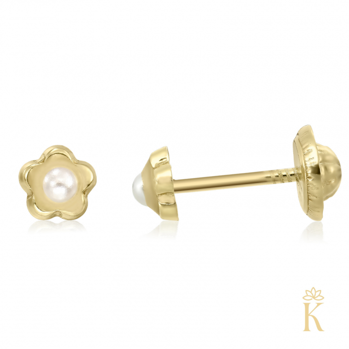 Cercei-cu-protectie-bebelusi-aur-galben-18K-Flori-cu-perluta-Kalini [2]