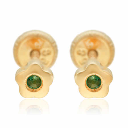 Cercei-copii-cu-protectie-aur-galben-14K-Kalini-Floricele-cu-smarals-4mm [0]