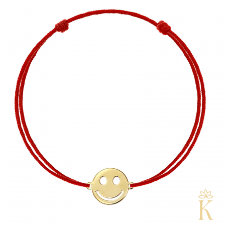 Bratari snur - Bratara-copii-aur-galben-snur-rosu-Smiley-face-10 mm-Kalini