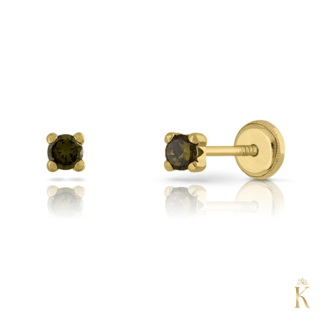 Cercei  Aur - Cercei aur galben 14K, Piatra Smoky Topaz, 3.5mm