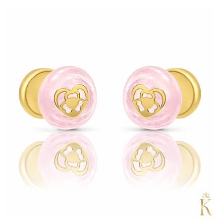 Cercei  Aur - Cercei-aur-cu-protectie-piatra-roz-Inima-aur-galben