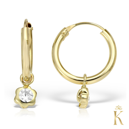 Cercei din aur cu tortita - Cercei-copii-aur-galben-Tortite-pandantiv-floare-zirconia-incolora