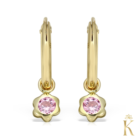 Cercei din aur cu tortita - Cercei-copii-aur-galben-Tortite-pandantiv-floare-zirconia