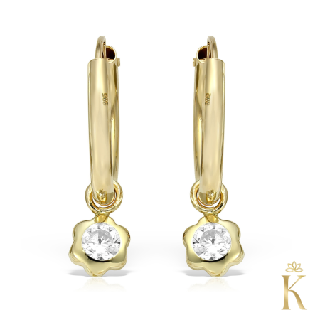 Cercei-copii-aur-galben-Tortite-pandantiv-floare-zirconia-incolora [1]