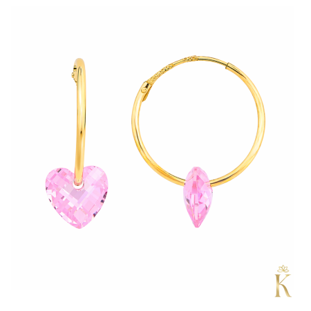 Cercei  Aur - Cercei-mari-cu-tortita-aur-galben-cristal-roz