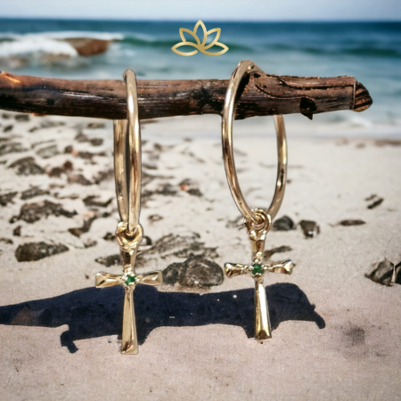 Cercei-aur-adolescente-dama-tortite-cruce-cu-smarald-13mm-kalini [1]