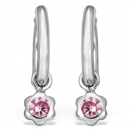 Cercei  Aur - cercei-copii-aur-alb-14k-tortite-cu-pandantiv-floare-piatra-zirconia-roz-10-mm
