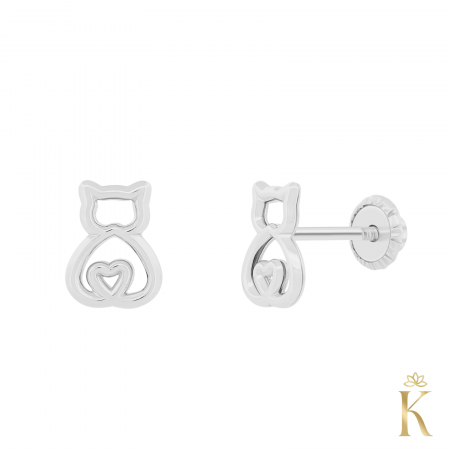 Cercei din aur cu protectie - Cercei-cu-protectie-aur alb 14K-Pisicute-contur-cu-inimioara-6x5 mm-Kalin.png