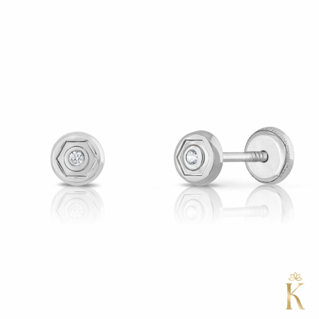 Cercei  Aur - Cercei-copii-aur-alb-cu diamant-0.03CT