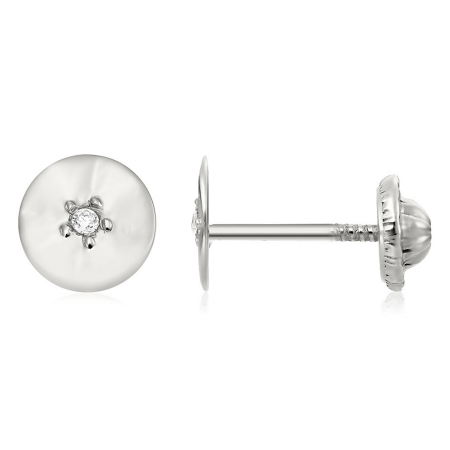 Cercei cu protectie - Cercei-fetite-cu-protectie-aur-alb-14K-Rotunzi-cu diamant-6mm
