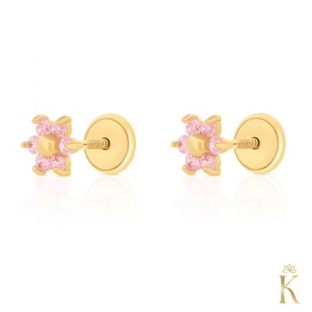 Cercei-protectie-aur-copii-Piatra-roz-Flori [1]