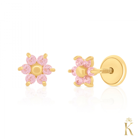 Cercei-protectie-aur-copii-Piatra-roz-Flori [0]