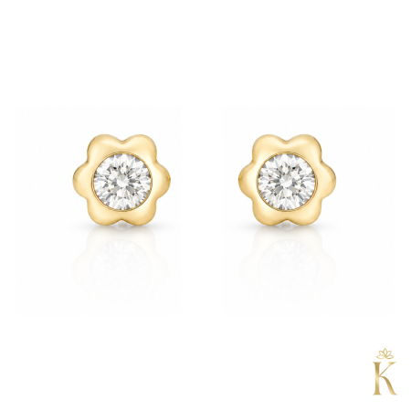 Cercei aur galben - Cercei-copii-cu-protectie-aur-galben-14K-Kalini-Flori-mici-cu-piatra-zirconia-incolora