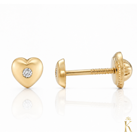 Bijuterii cu diamante - Cercei-copii-cu-protectie-aur-galben-14K-Kalini-Inimioare-cu-diamant-4mm