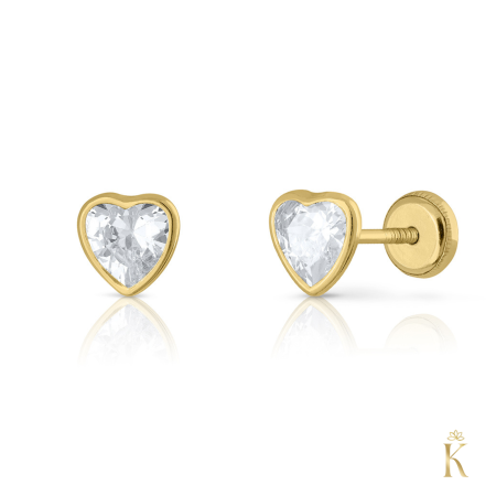 Cercei din aur cu protectie - Cercei-aur-copii-Inimioare-piatra-zirconia