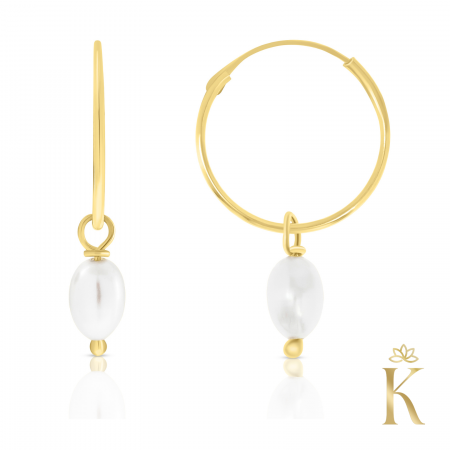 Cercei din aur cu tortita - Creole-mari-13mm-aur-14K-pandantiv-Perla
