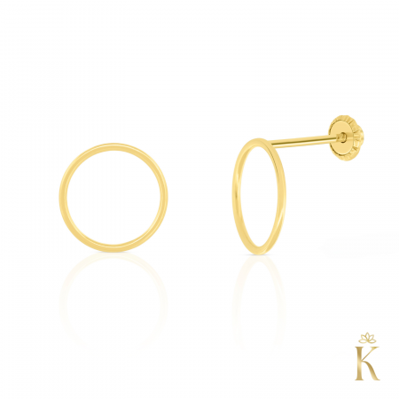 Cercei din aur cu protectie - Cercei minimalisti cu protectie, din aur galben 14K, Cerc fin 11 mm