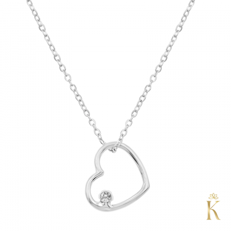 Bijuterii Aur – Bebe & Mamă - Colier-aur-alb-40mm-Inima-diamant