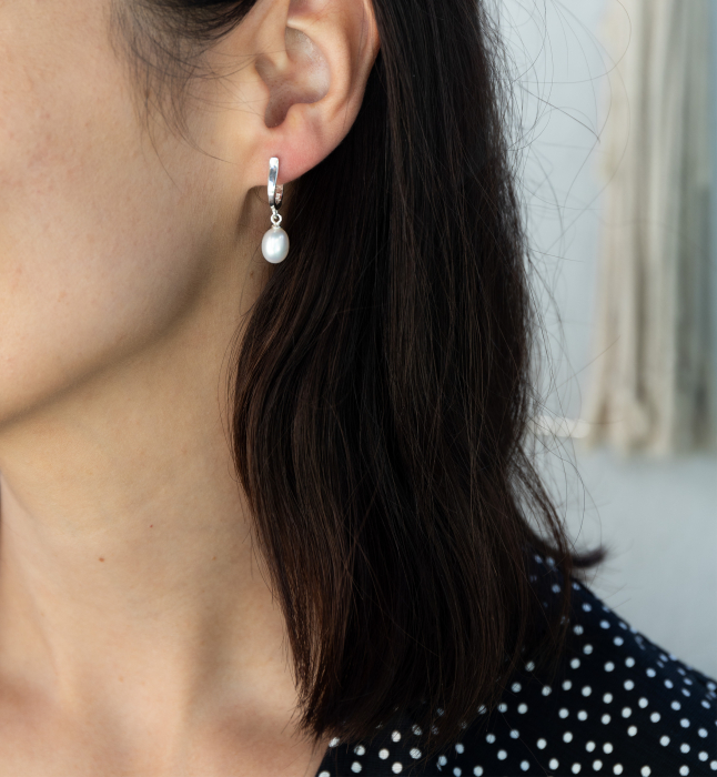 Cercei din argint placat cu aur si cu perla naturala - Nina [3]