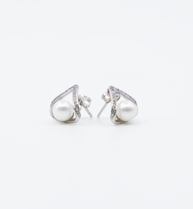 Cercei din argint cu perle naturale si zirconiu - Astrid [3]