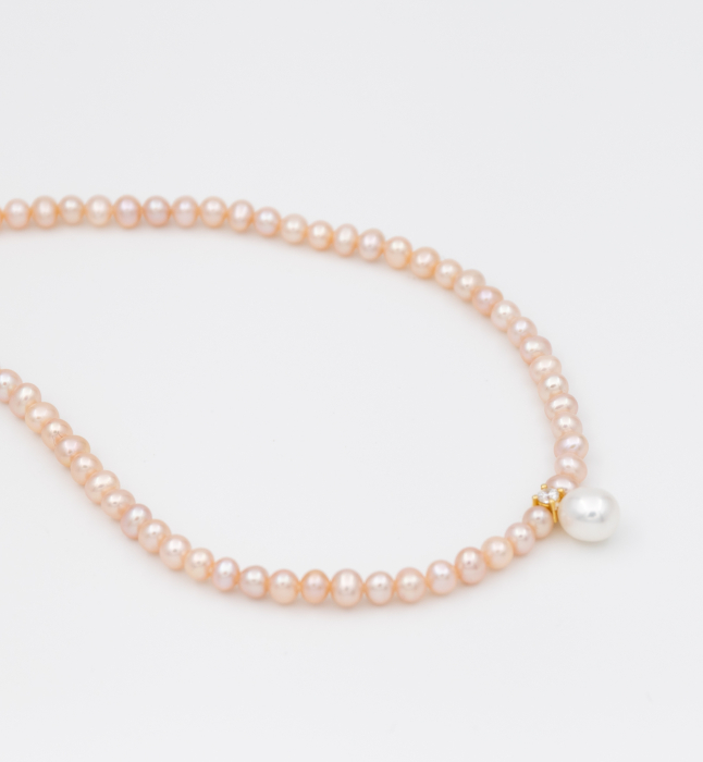 Colier cu perle de cultura roz din argint placat cu aur - Lady Pink [2]