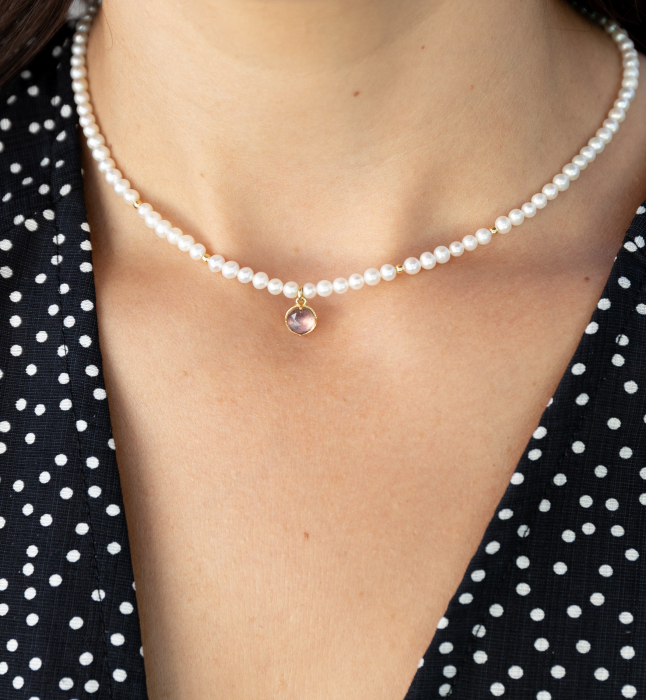 Colier cu perle naturale si ametist din argint placat cu aur [3]
