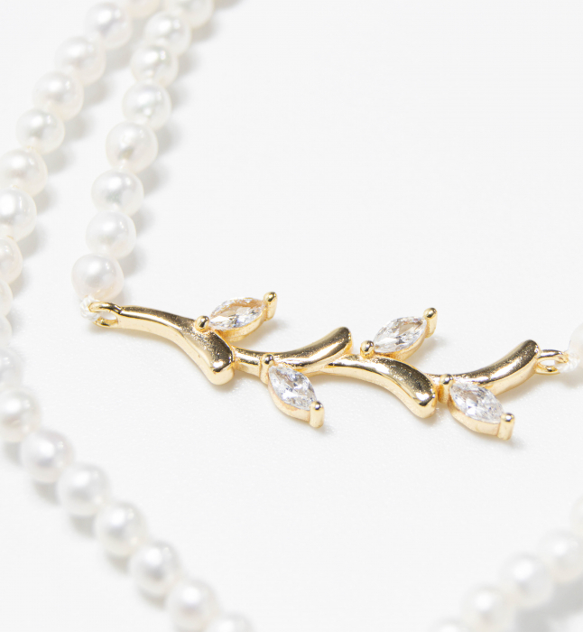 Colier de perle din argint placat cu aur  - Golden Leaf [2]