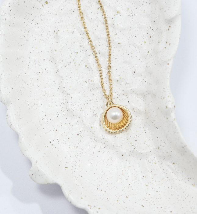Colier din argint placat cu aur White Pearl Shell [2]
