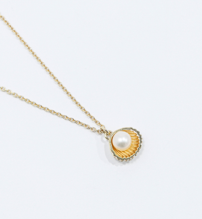 Colier din argint placat cu aur White Pearl Shell [4]