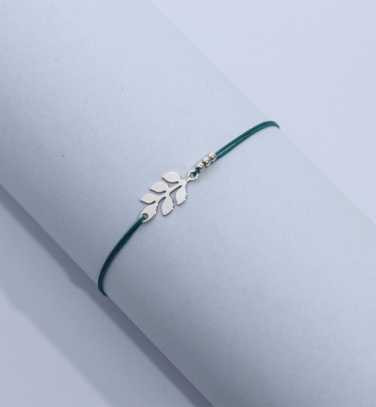 Bratari reglabile cu snur si argint - Bratara cu snur verde din argint -  Silver Leaf