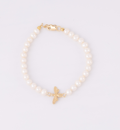 Bratari cu Pietre Semipretioase - Bratara din argint placat cu aur cu perle naturale  - Albina