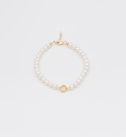 Bratari cu Perle de Cultura - Bratara din argint placat cu aur, perle naturale si piatra lunii