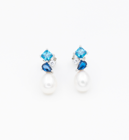 Bijuterii cu perle - Cercei din argint cu perla de cultura si zirconiu - Blue Pearl