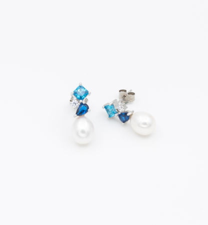 Cercei din argint cu perla de cultura si zirconiu - Blue Pearl [1]