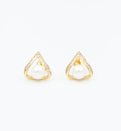 Bijuterii cu perle - Cercei din argint placat cu aur cu perla naturala si zirconiu