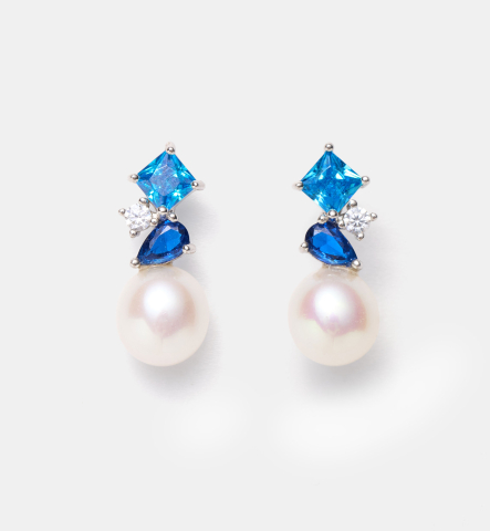 Bijuterii cu perle - Cercei din argint cu perla naturala si zirconiu - Blue Pearl