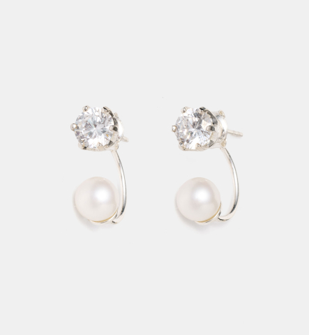 Bijuterii cu perle - Cercei din argint cu perla naturala si zirconiu - Lumiere Pearl