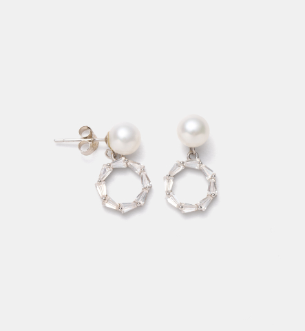 Bijuterii cu perle - Cercei din argint cu perle naturale si zirconiu - Queen Pearl