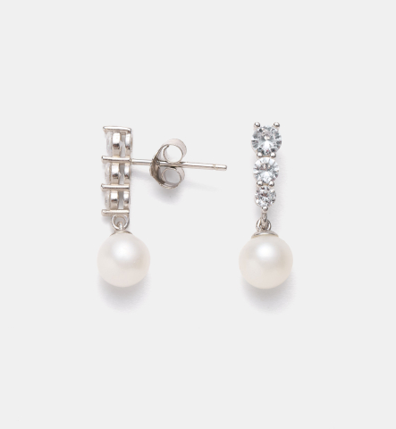 Cercei din argint cu perle naturale si zirconiu - White Light Pearl [2]