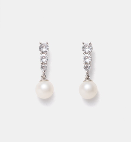 Bijuterii cu perle - Cercei din argint cu perle naturale si zirconiu - White Light Pearl