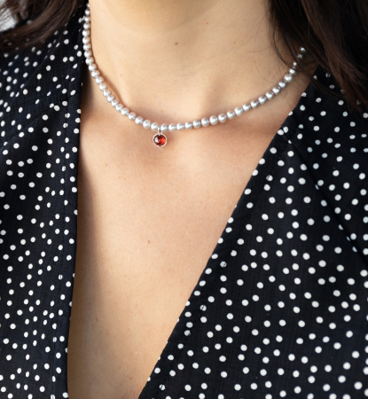 Colier cu perle naturale gri si granat din argint [1]