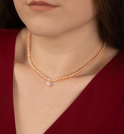 Colier cu perle naturale roz din argint placat cu aur - Lady Pink [1]