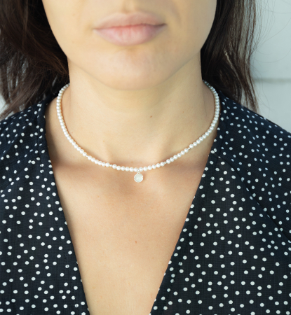 Colier cu perle naturale si pandantiv cu piatra lunii din argint [2]